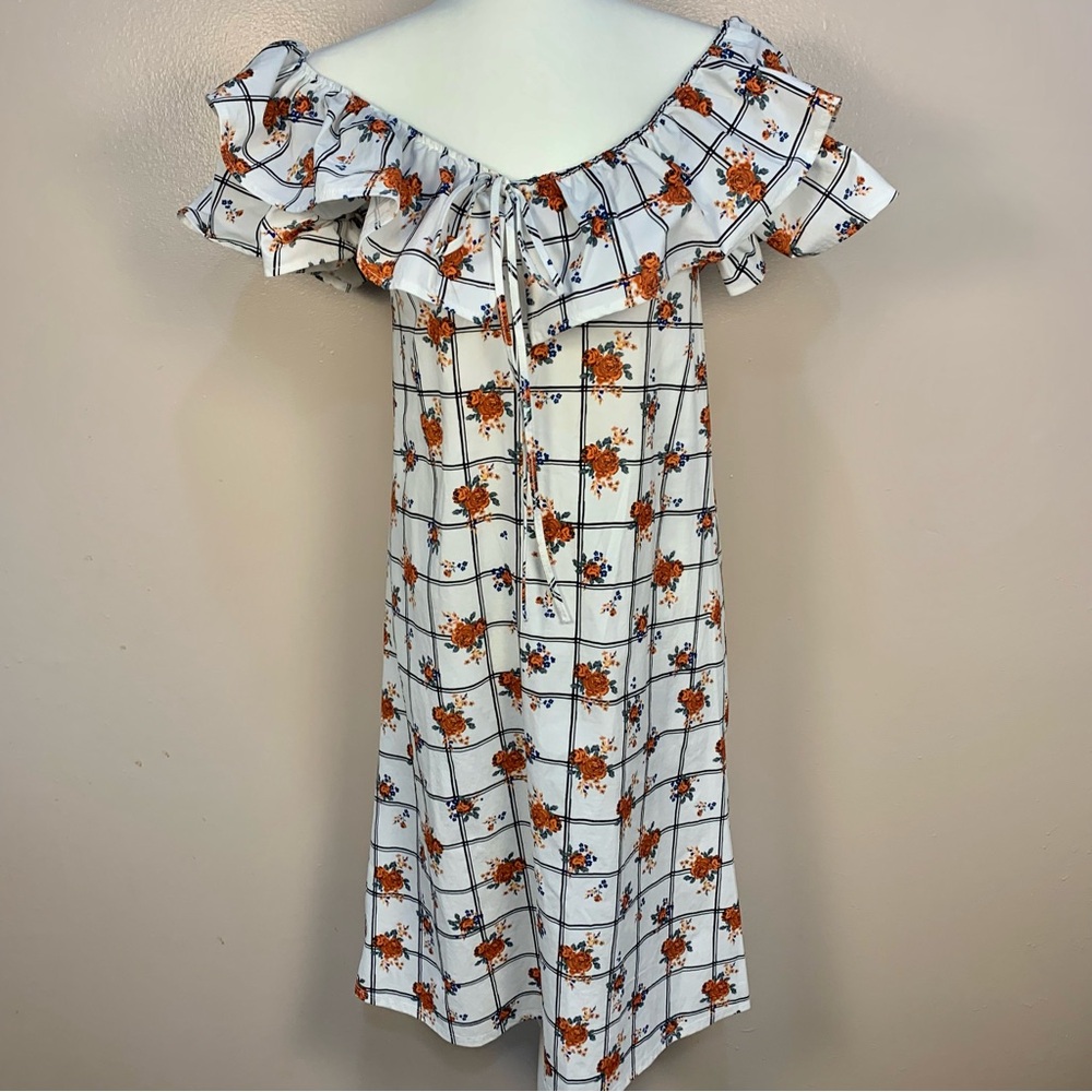 ZARA Ruffle Collar Floral Check Midi Dress - Picture 3 of 14